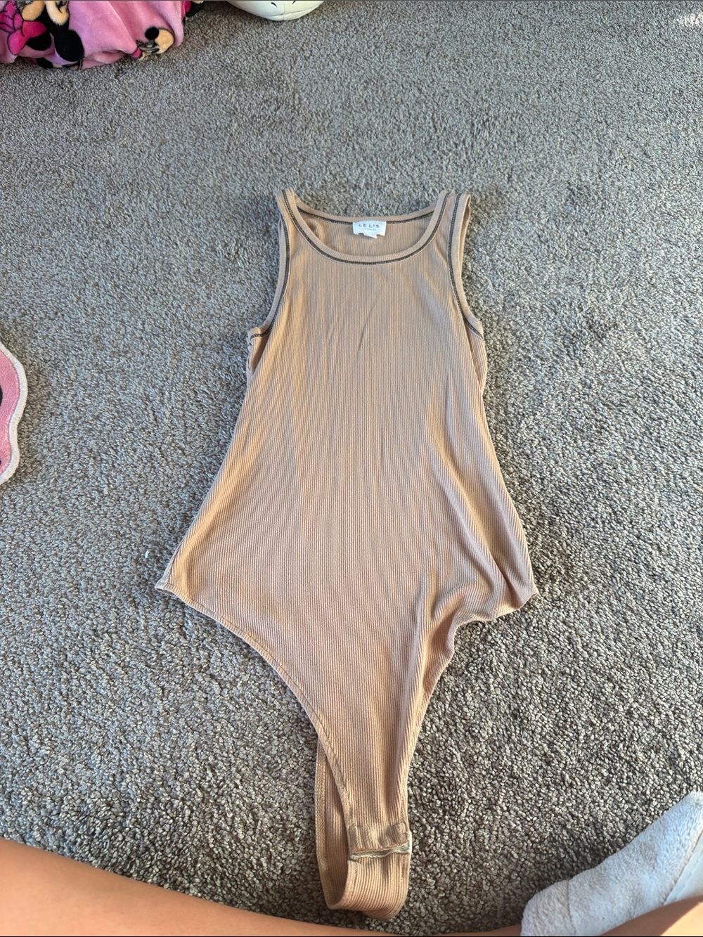 Ribbed Tank One-Piece Bodysuit - Beige